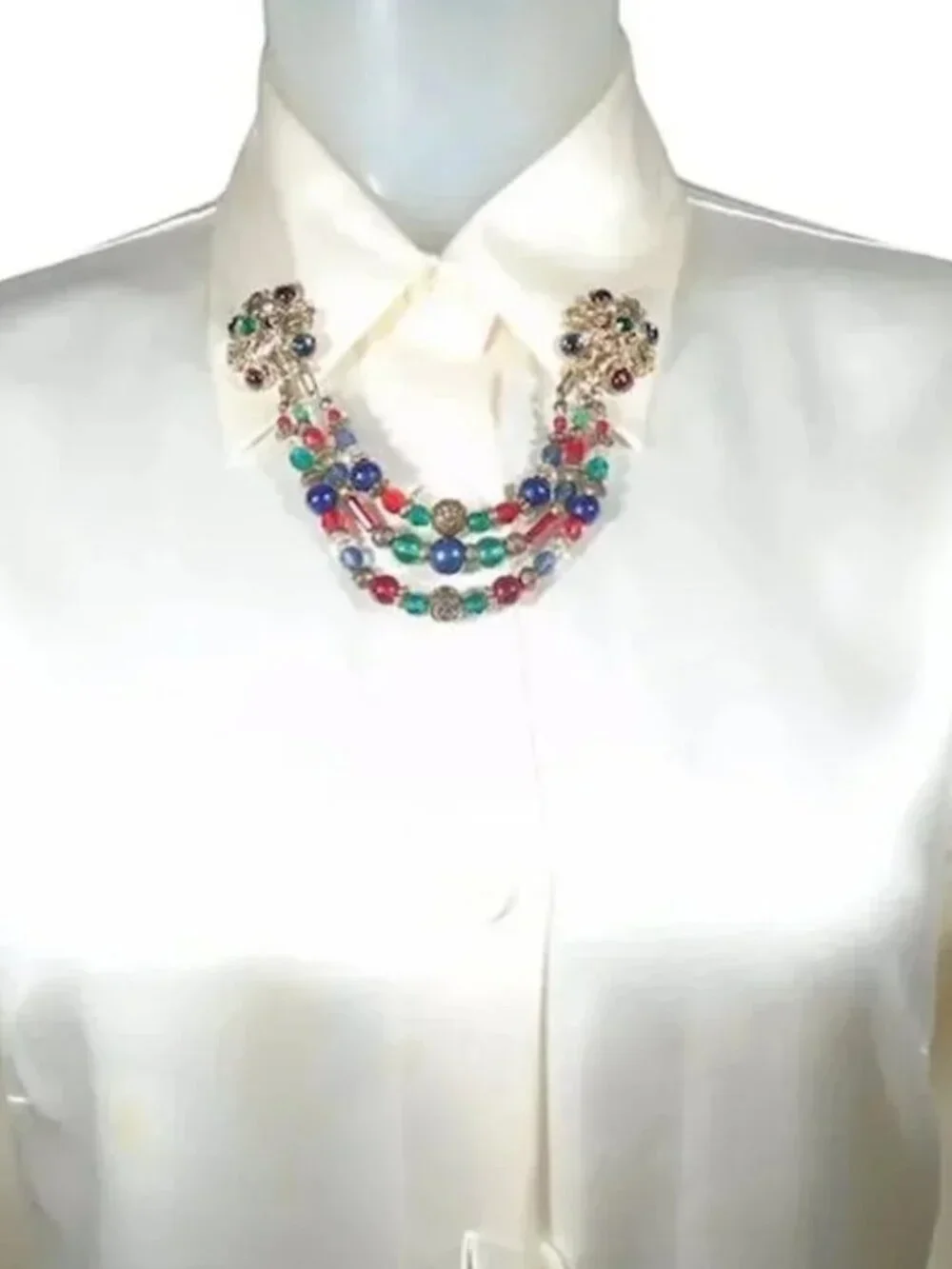 90s Collar Chain Brooch,Beret Chatelaine Pin, Collar Catch - Quirky Academia